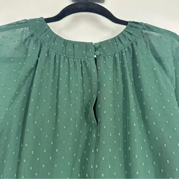 UNIVERSAL STANDARD Green Swiss Dot Short Sleeve Blouse Top Sz S - Picture 8 of 9